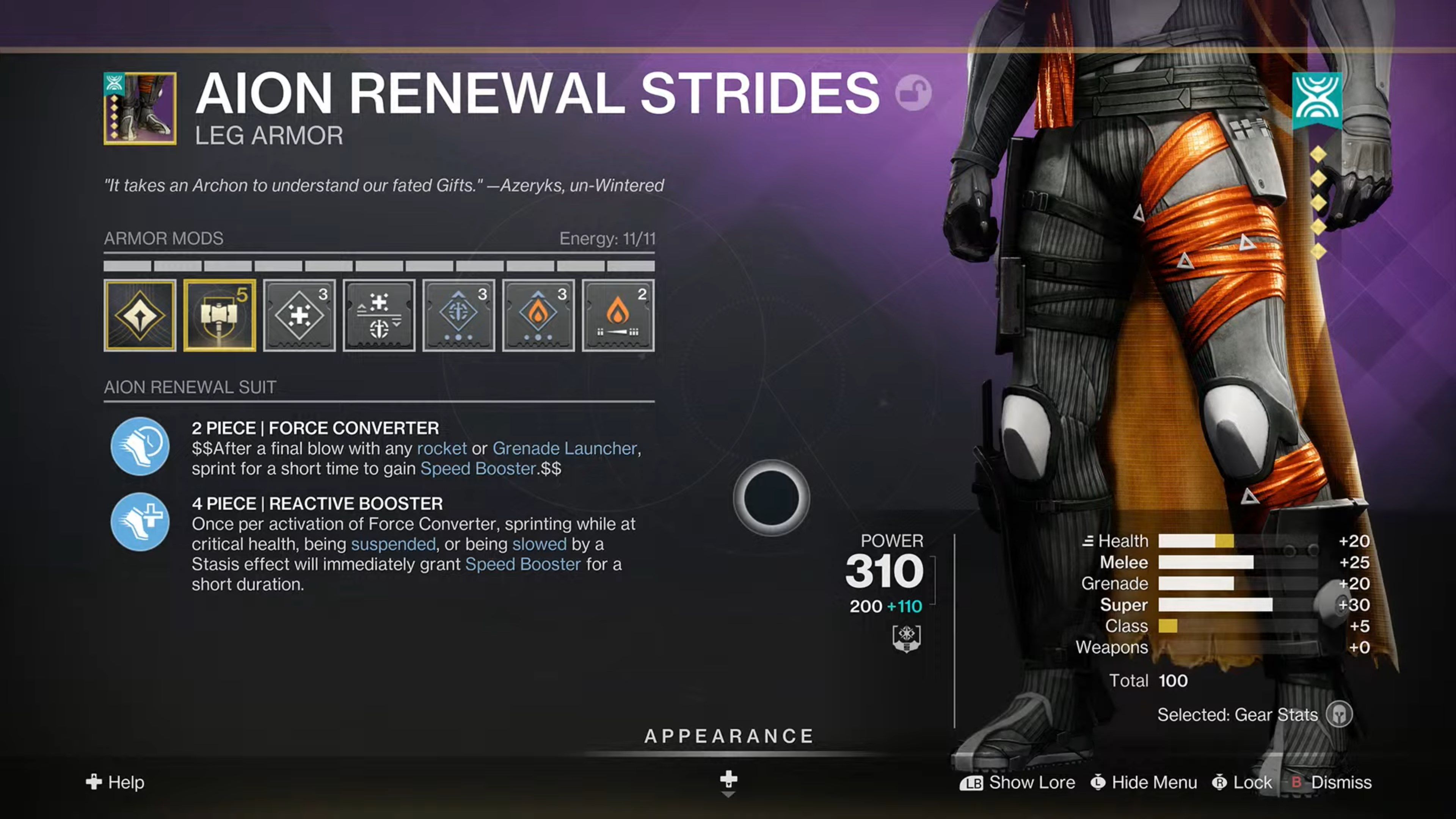 A Tier 5 legendary armor stat roll
